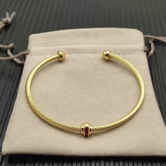 David Yurman Red 18K Gold Sculpted Cable Resin Cuff Bracelet  David Yurman Gold Bracelet with Red Detail